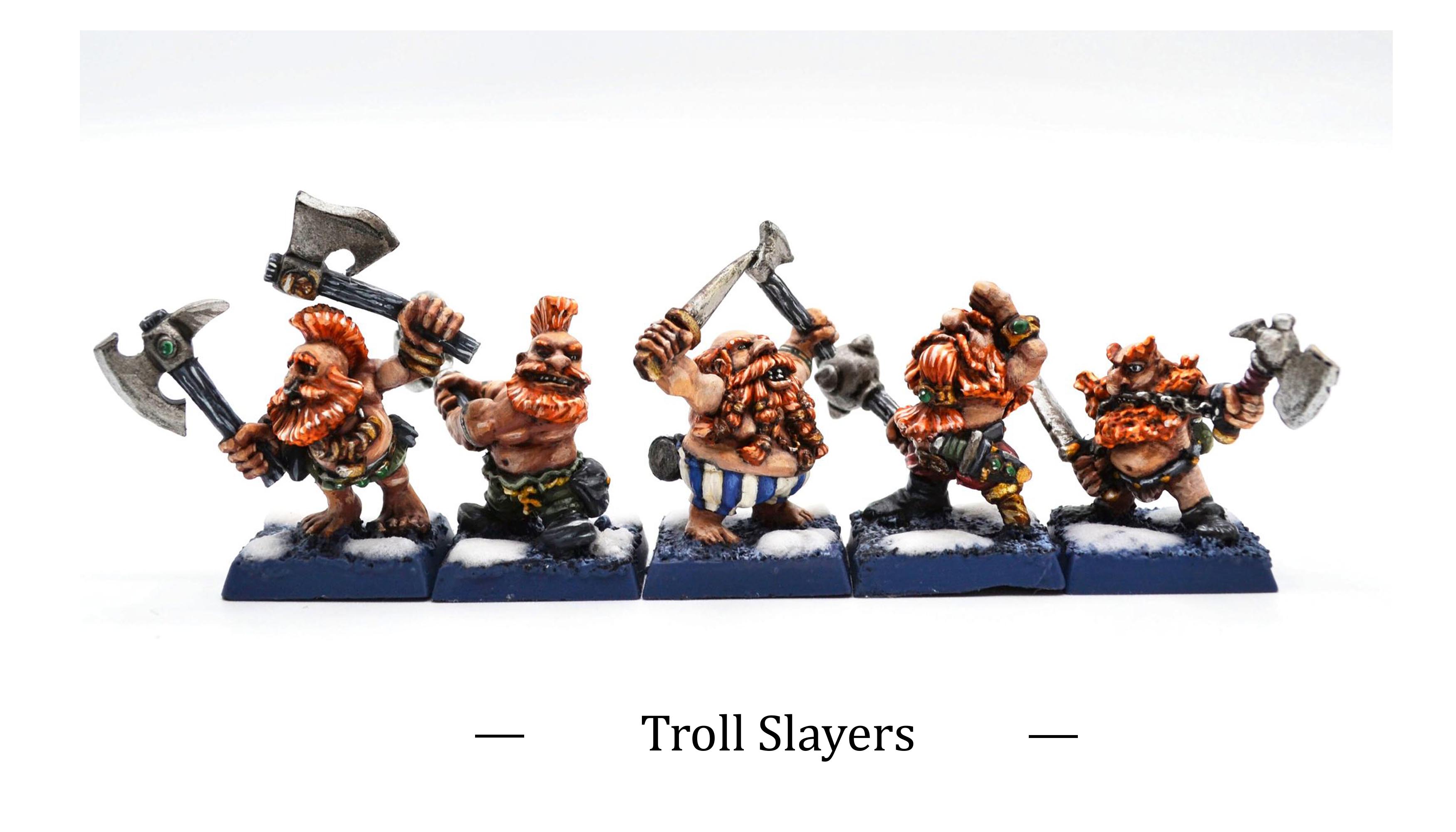 Warhammer Old World Dwarves Troll Sayers miniatures painted by commission painter.